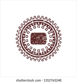 Red wallet icon inside distressed rubber grunge seal