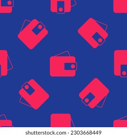 Red Wallet icon isolated seamless pattern on blue background. Purse icon. Cash savings symbol.  Vector