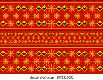 Red wallpaper with an intricate traditional golden pattern