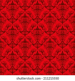 Red Wallpaper Pattern - Pattern for an elegant wallpaper in old-fashioned style with floral elements. The tile can be endlessly combined in all directions.