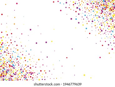Red Wallpaper Star Decoration. Birthday Confetti Illustration. Yellow Circle Geometric Background. 