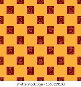 Red Wanted poster pirate icon isolated seamless pattern on brown background. Reward money. Dead or alive crime outlaw.  Vector Illustration