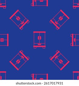Red Wardrobe icon isolated seamless pattern on blue background. Cupboard sign.  Vector