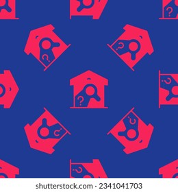 Red Warehouse check icon isolated seamless pattern on blue background.  Vector