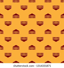 Red Warehouse icon isolated seamless pattern on brown background. Vector Illustration