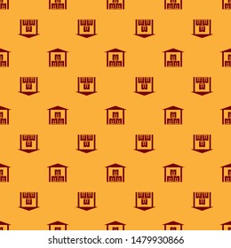 Red Warehouse icon isolated seamless pattern on brown background.  Vector Illustration