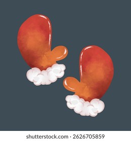 red warm glove in watercolor design with isolated background