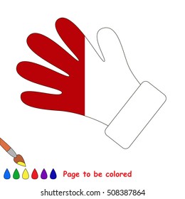 Red Warm Gloves to be colored, the coloring book to educate preschool kids with easy kid educational gaming and primary education of simple game level.