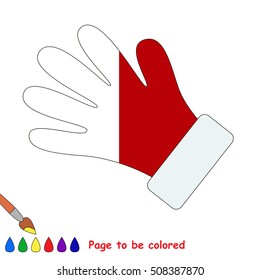 Red Warm Gloves to be colored, the coloring book to educate preschool kids with easy kid educational gaming and primary education of simple game level.