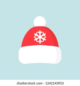 Red warm hat. Snowflake on the hat. Vector illustration. Flat design for business financial marketing banking advertising web concept cartoon illustration.