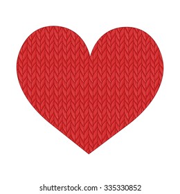 Red warm knitted heart. Vector illustration.