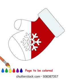 Red Warm Mitten to be colored, the coloring book to educate preschool kids with easy kid educational gaming and primary education of simple game level.