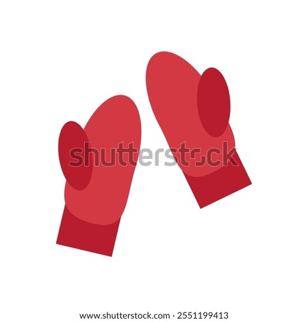 Red warm mittens, winter clothes. Colored vector flat cartoon illustration for design