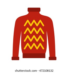 Red warm sweater icon in flat style on a white background