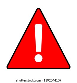red warning attention caution sign on white background. flat style. caution icon template logo. load sign with exclamation point exclamation mark flat style. exclamation danger sign.