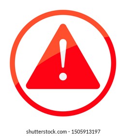 Red warning attention icon. Danger sign symbol, vector illustration. Exclamation mark logo.