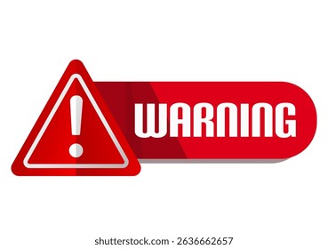 Red warning button, label with exclamation mark – vector illustration
