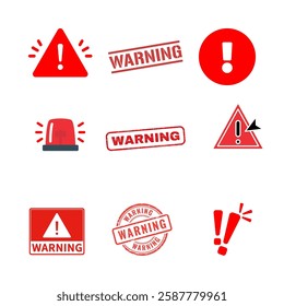 Red Warning or Danger Sign Icon Set Vector Design.