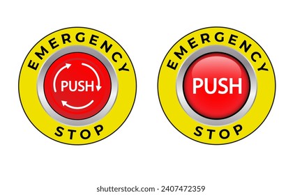 Red warning Emergency stop button brake danger,  Alert sign. isolated symbol Vector illustration.