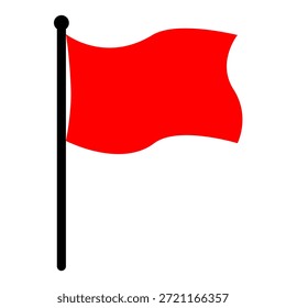 Red warning flag icon with straight pole in flat vector style for signal, alert, and navigation design