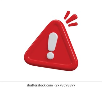 Red warning icon with exclamation mark icon 3d render concept of warning, danger, risk message, alert or problem triangle button icon vector illustration	