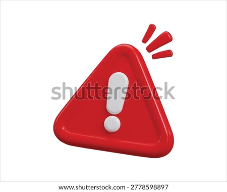 Red warning icon with exclamation mark icon 3d render concept of warning, danger, risk message, alert or problem triangle button icon vector illustration	