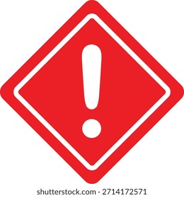 Símbolo de ícone vermelho de aviso com ponto de exclamação para alertas de perigo, avisos de emergência e comunicações de segurança