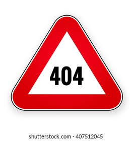 Red warning road sign 404. Template reports that the page is not found. Vector.
