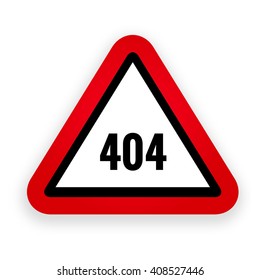 Red warning road sign 404. Template reports that the page is not found. Vector.