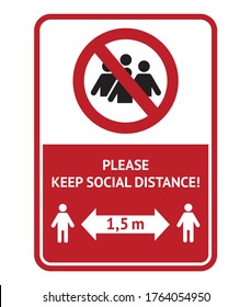 Red Warning shield about keeping social distance during corona virus pandemic outbreak. Social Distancing Icon Vector Illustration