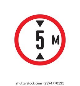 Signo de advertencia rojo 5m: Icono de diseño gráfico con logotipo de carácter caligráfico