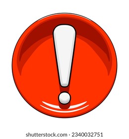 Red warning sign with exclamation mark inside, front view. Dangerous situation or hazard warning concept. Warning sign icon. Simple vector illustration isolated on white background