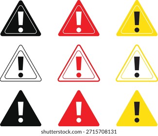 Icono rojo de la señal de advertencia Icono amarillo de la señal de parada Icono negro del símbolo del peligro de la señal de la exclamación de la parada
