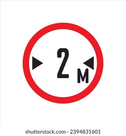 Red Warning Sign width 2m, meter: Graphic Design Icon with White Background