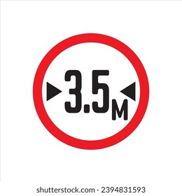 Red Warning Sign width 3.5m, meter: Graphic Design Icon with White Background