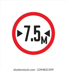 Red Warning Sign width 7.5m, meter: Graphic Design Icon with White Background