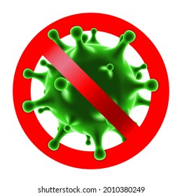 Red Warning Stop Sign with Virus or Bacteria Cell
