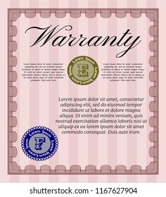 Red Warranty. With background. Detailed. Money Pattern. 