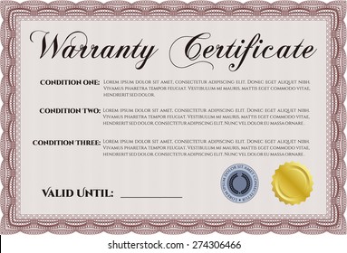 Red warranty certificate template