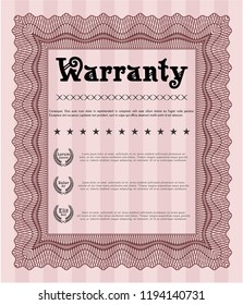 Red Warranty Certificate template. Artistry design. Complex background. Detailed. 