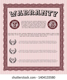 Red Warranty Certificate template. Artistry design. With background. Detailed. 