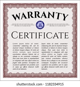 Red Warranty Certificate template. With background. Elegant design. Detailed. 