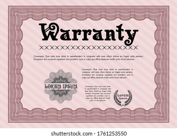Red Warranty Certificate template. Beauty design.  With guilloche pattern.  Detailed. 