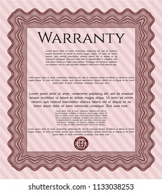 Red Warranty Certificate template. Complex background. Customizable, Easy to edit and change colors. Elegant design. 