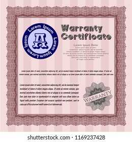 Red Warranty Certificate template. With complex background. Money style design. Vector illustration. 