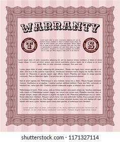 Red Warranty Certificate template. With complex linear background. Vector illustration. Money Pattern. 