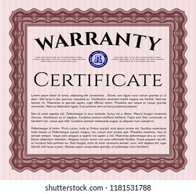 Red Warranty Certificate template. Complex background. Money design. Customizable, Easy to edit and change colors. 
