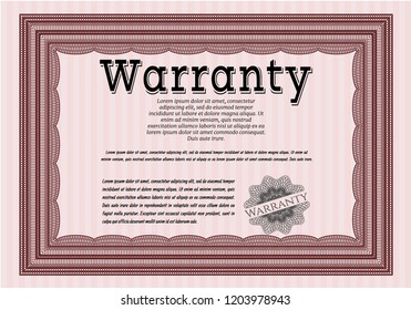 Red Warranty Certificate template. With complex linear background. Detailed. Retro design. 