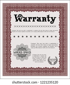 Red Warranty Certificate template. Complex background. Vector illustration. Superior design. 