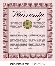 Red Warranty Certificate template. With complex linear background. Customizable, Easy to edit and change colors. Beauty design. 